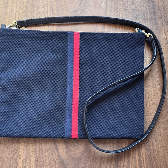 Clare V. Sac Bretelle Navy Perforated Suede w/Stripes Crossbody Bag NWOT - Picture 2 of 8